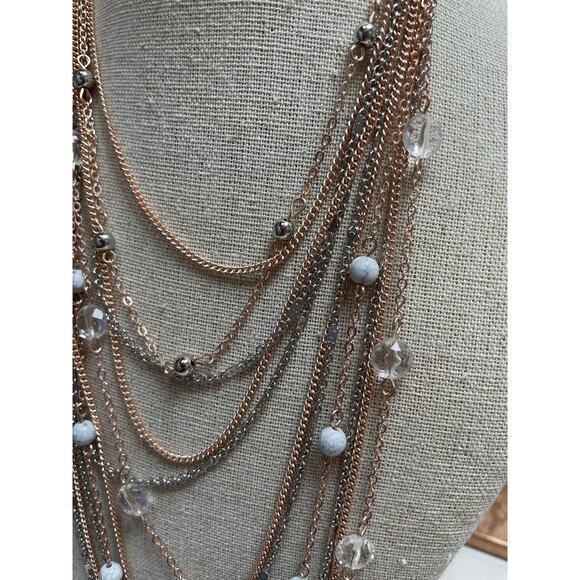 NWT Layered Necklace Rose Gold‎ & Silver Chain with Enamel & Crystal Beads 21.5" - Picture 2 of 8